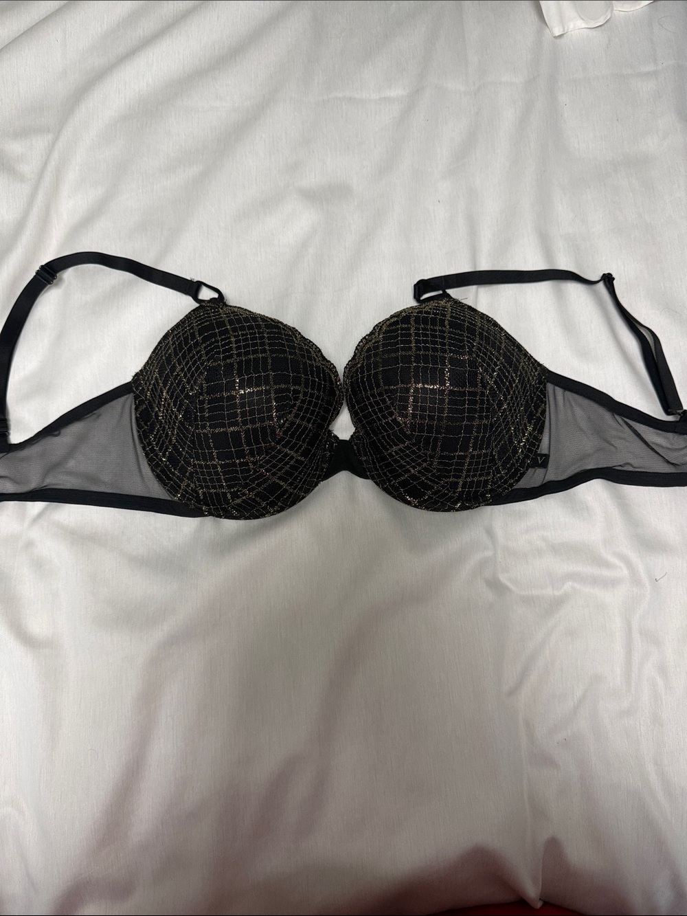 Victoria's Secret Black Bra with Gold Grid Embellishment